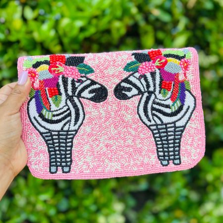 Zebra flower hand-beaded crossbody bag